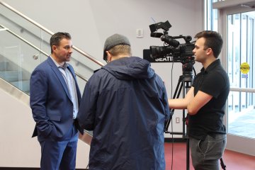 Gary Heenan talks with media at Hockey Skills Competition Announcement 091423