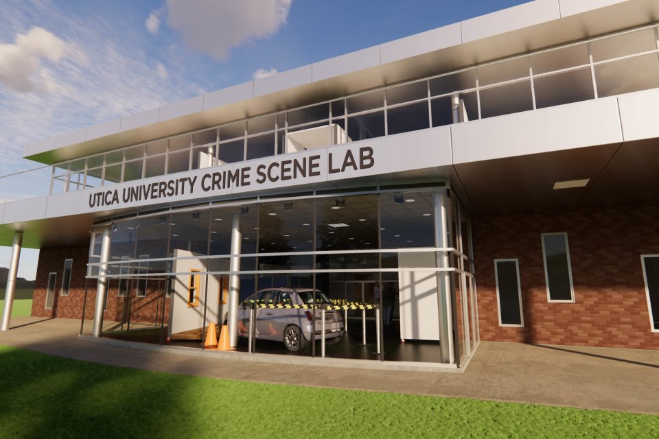 Rendering of the outside of Bull Hall following the construction of a state-of-the-art Crime Scene Lab.